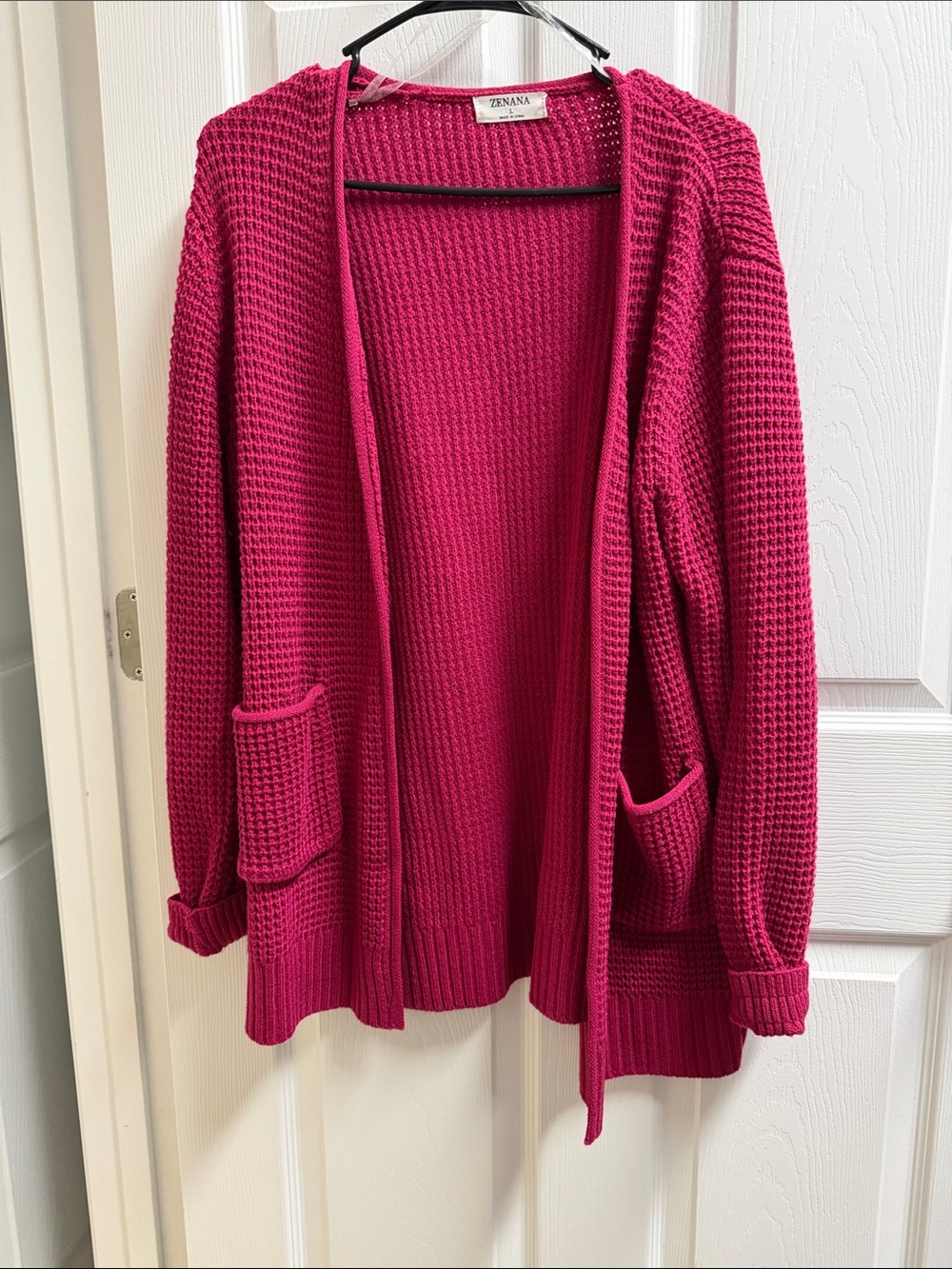 Zenana Outfitters Fuchsia Open Waffle Knit Cardigan